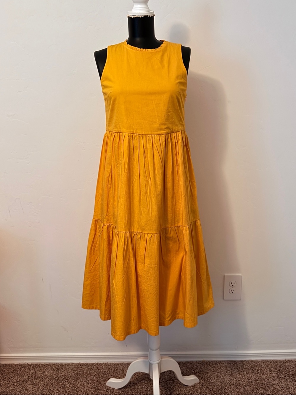 J. Crew Sleeveless Tiered Midi Dress in Mustard Size 0